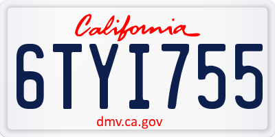 CA license plate 6TYI755