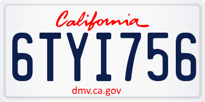 CA license plate 6TYI756
