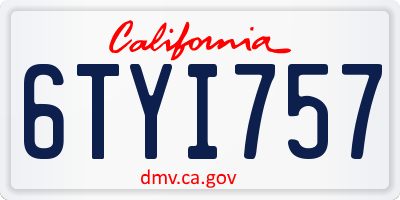 CA license plate 6TYI757