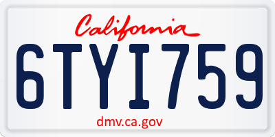 CA license plate 6TYI759