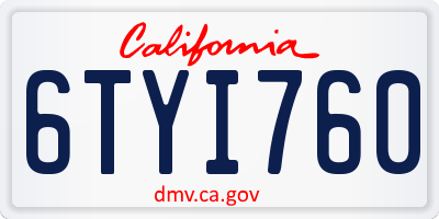 CA license plate 6TYI760