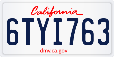 CA license plate 6TYI763