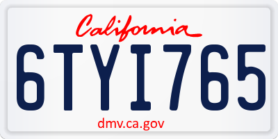 CA license plate 6TYI765