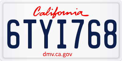 CA license plate 6TYI768