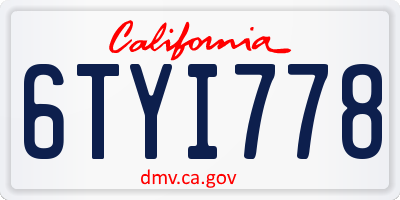 CA license plate 6TYI778