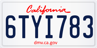 CA license plate 6TYI783