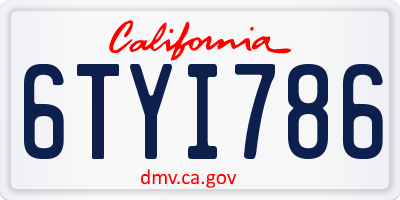 CA license plate 6TYI786