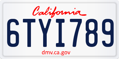 CA license plate 6TYI789