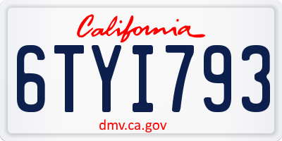 CA license plate 6TYI793