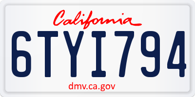 CA license plate 6TYI794