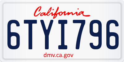 CA license plate 6TYI796