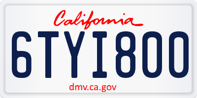 CA license plate 6TYI800