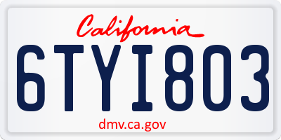 CA license plate 6TYI803