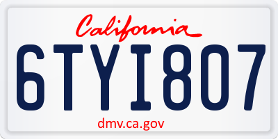 CA license plate 6TYI807