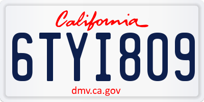 CA license plate 6TYI809