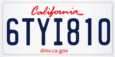 CA license plate 6TYI810