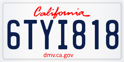 CA license plate 6TYI818
