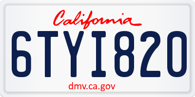 CA license plate 6TYI820
