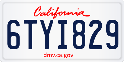 CA license plate 6TYI829