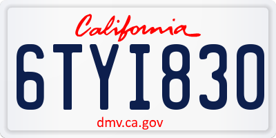 CA license plate 6TYI830
