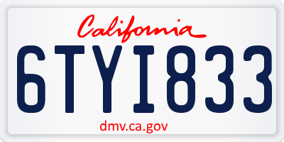 CA license plate 6TYI833