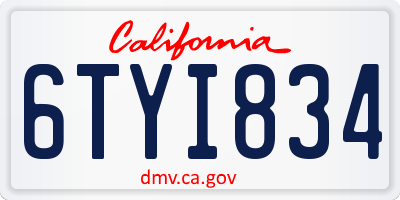 CA license plate 6TYI834