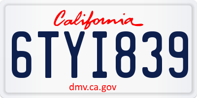 CA license plate 6TYI839