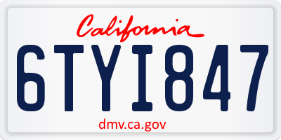 CA license plate 6TYI847