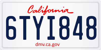 CA license plate 6TYI848