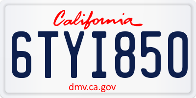 CA license plate 6TYI850