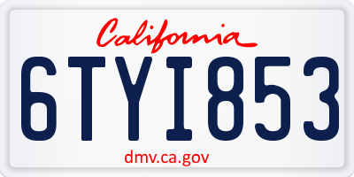 CA license plate 6TYI853