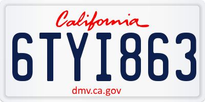 CA license plate 6TYI863