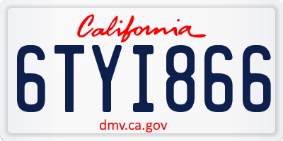 CA license plate 6TYI866