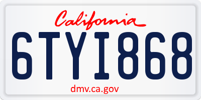 CA license plate 6TYI868