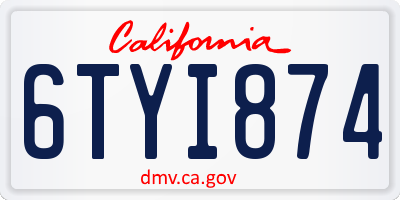 CA license plate 6TYI874
