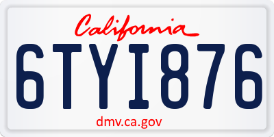 CA license plate 6TYI876
