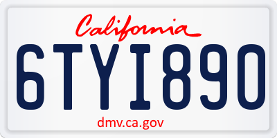 CA license plate 6TYI890