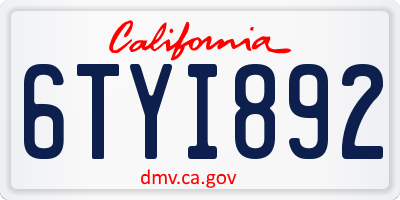 CA license plate 6TYI892