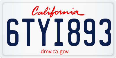 CA license plate 6TYI893