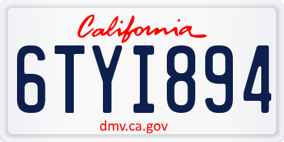CA license plate 6TYI894