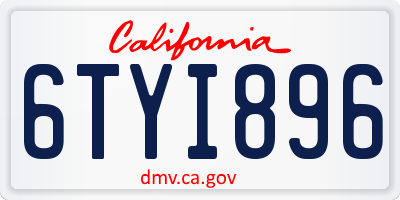 CA license plate 6TYI896