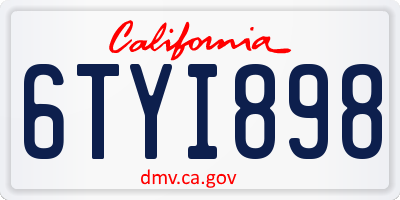 CA license plate 6TYI898