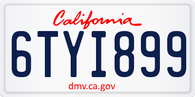 CA license plate 6TYI899