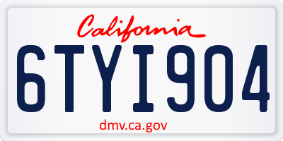 CA license plate 6TYI904
