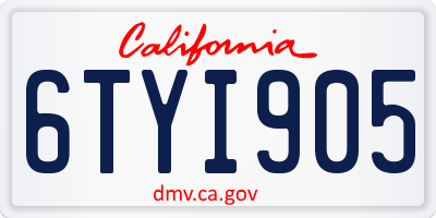 CA license plate 6TYI905
