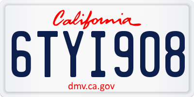 CA license plate 6TYI908