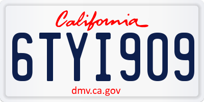 CA license plate 6TYI909