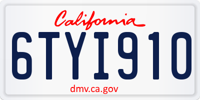 CA license plate 6TYI910