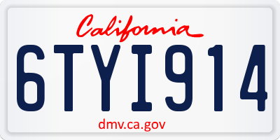 CA license plate 6TYI914