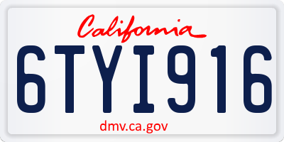 CA license plate 6TYI916